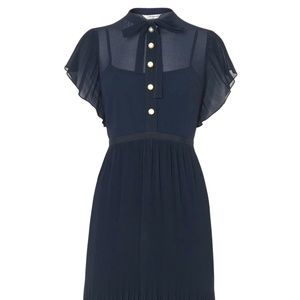 L.K. Bennett | Brooks Navy Pleated Dress | Size 8